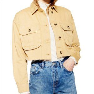 TOPSHOP Cropped Khaki Jean Jacket, Size 4-6